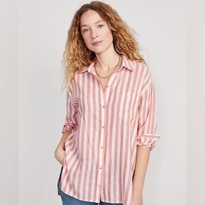 Old Navy Pink and White Striped Button Down Shirt